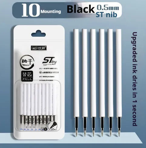 One Second Quick-drying Refill Neutral Push Bullet in black, red, blue, and ink blue colours with 500m writing length