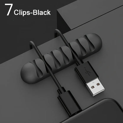TPR silicone cable holder with Korean flannelette backing organising USB and network cables