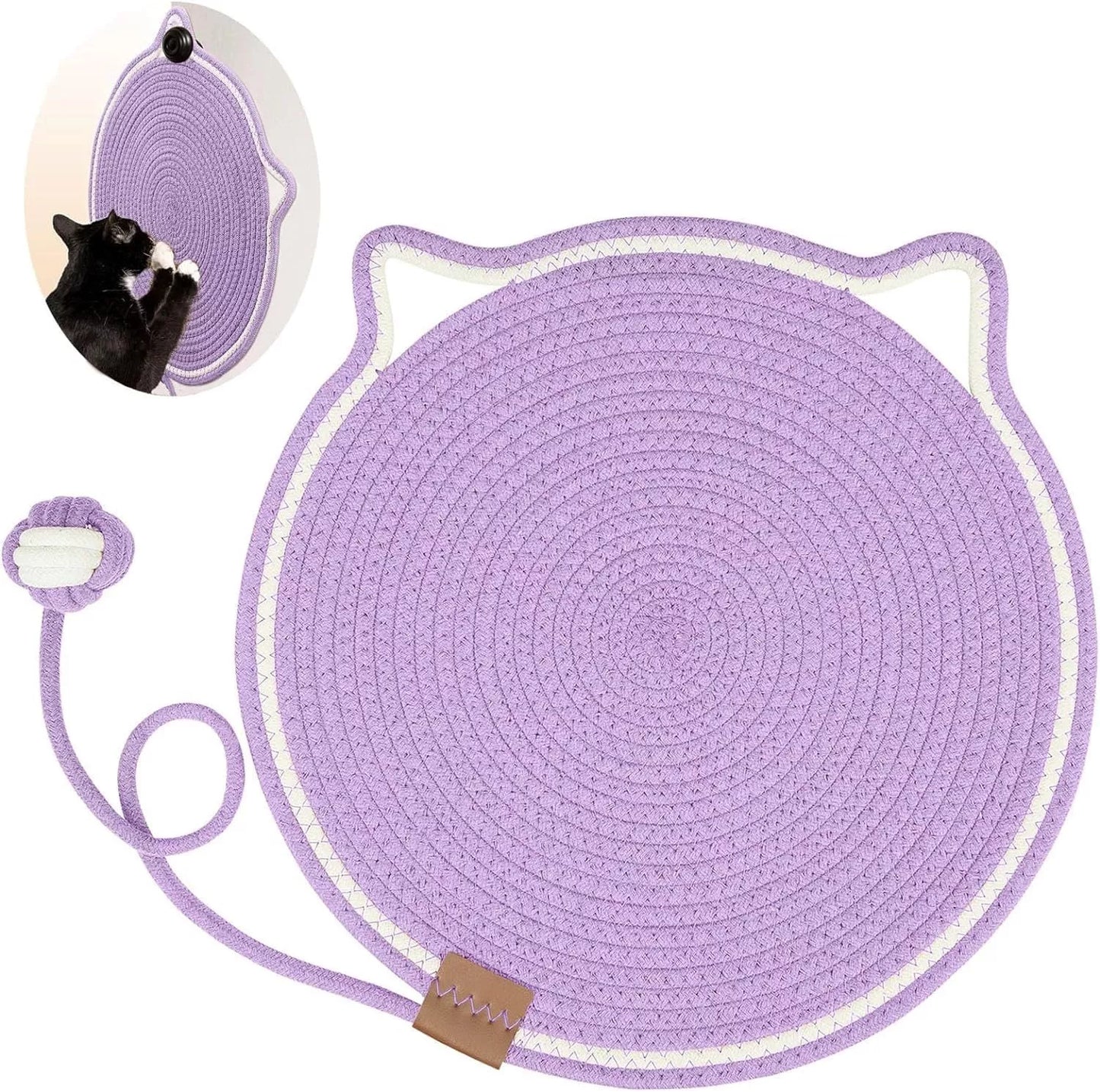 Braided cotton rope cat claw mat with integrated toy ball in various colors