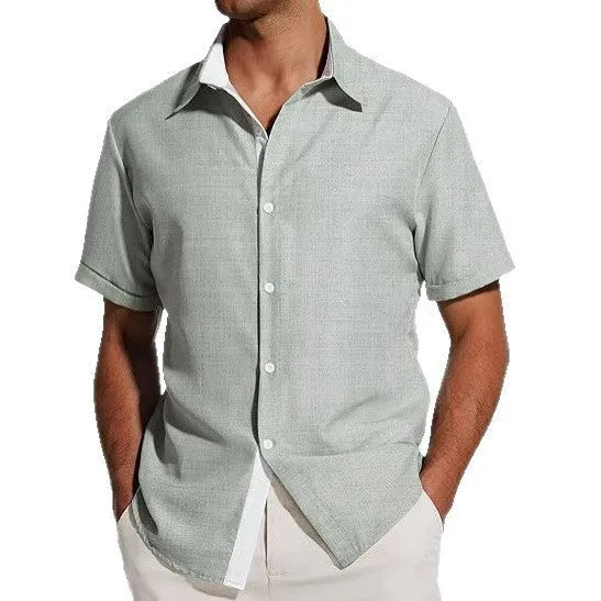 Men's floral print short-sleeved polyester shirt with cardigan collar in various colours