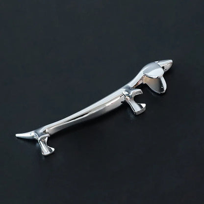 Silver sausage dog chopstick rest and cutlery holder made from zinc alloy with coating for chopsticks, knives or forks