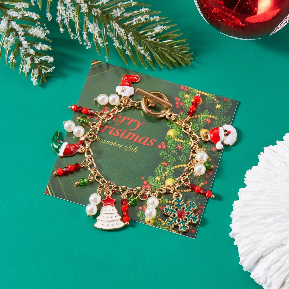 Personalized Christmas Bracelet with Santa Claus Pendant - Festive Holiday Jewelry