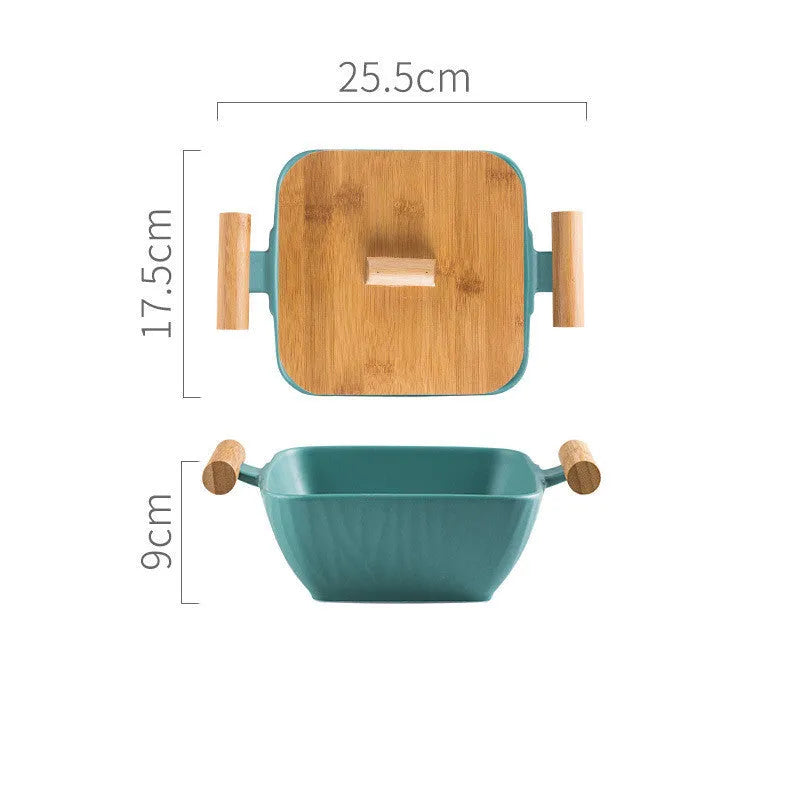 Porcelain ceramic bowl with irregular shape and matching lid in choice of four colours