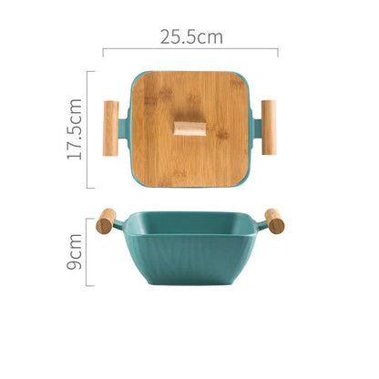 Porcelain ceramic bowl with irregular shape and matching lid in choice of four colours