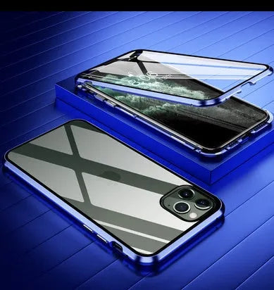 Clamshell anti-spy phone case in solid colours for iPhone models with machined glass geometry style