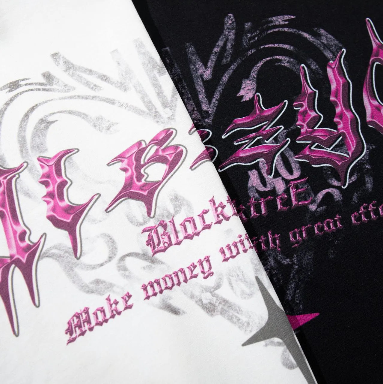 Men's loose fit cotton t-shirt with fashion print in white and black colours