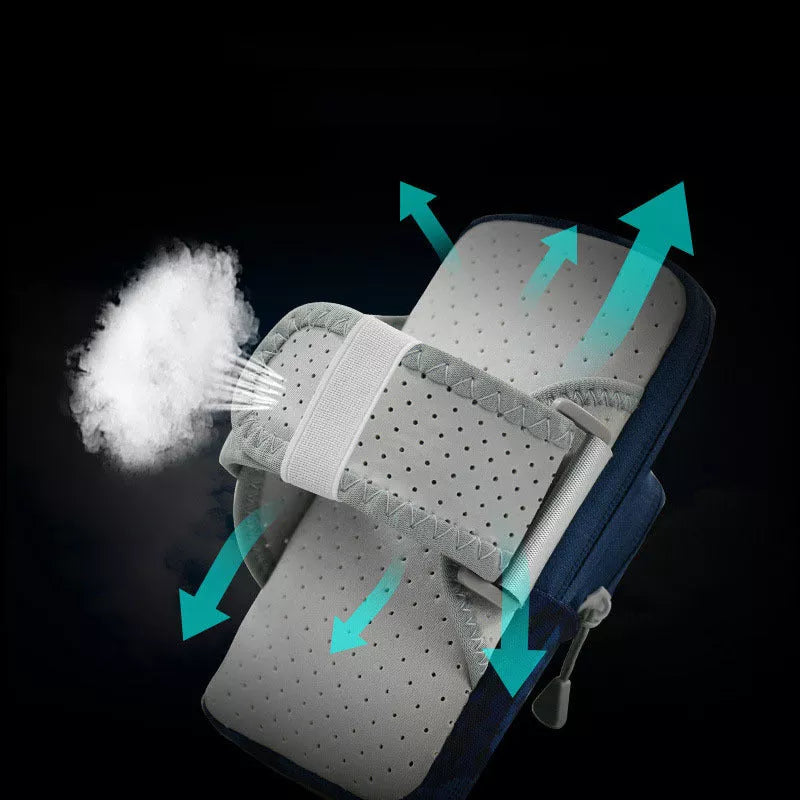 Running phone arm bag in blue and pink, adjustable strap, durable Oxford cloth