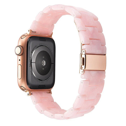 Slim resin Apple Watch strap showing attachment mechanism and colour options