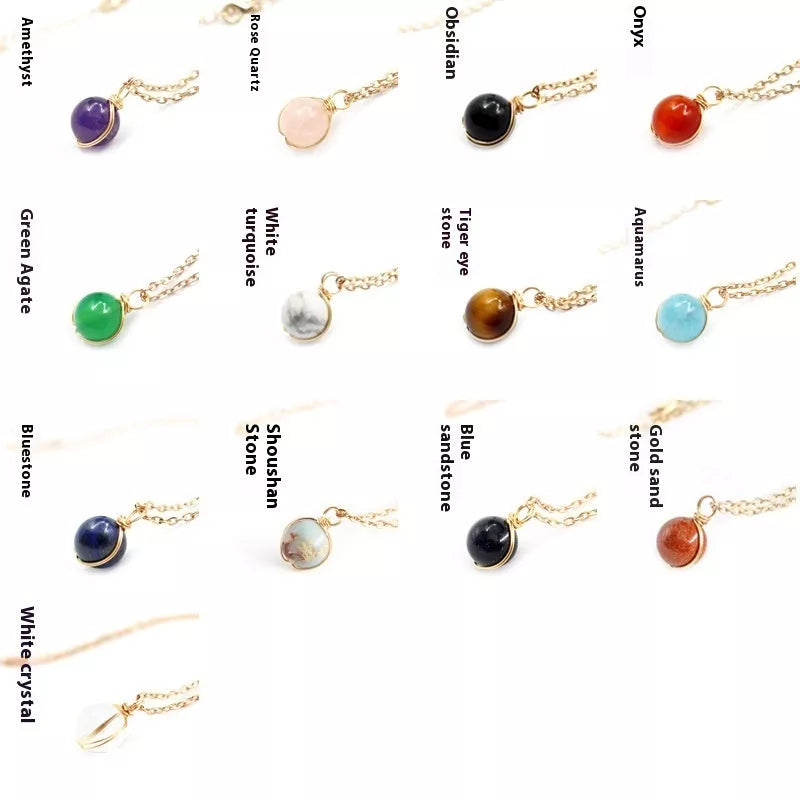 Natural crystal red agate necklace with glass ball pendant, available in multiple colors