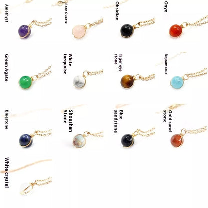 Natural crystal red agate necklace with glass ball pendant, available in multiple colors