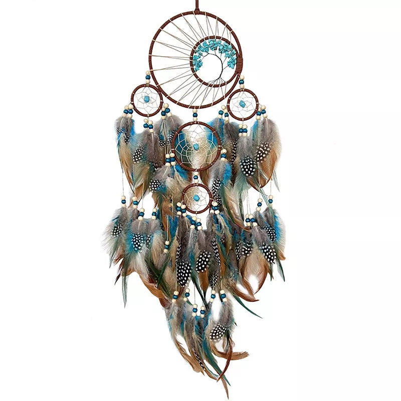High-grade Turquoise Lucky Tree Dreamcatcher Hanging Wind Chimes with earth blue crystals