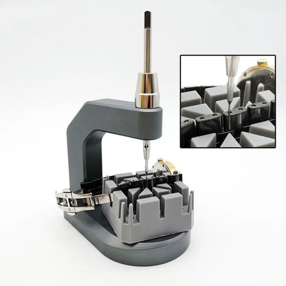 Silver multi-purpose press strap removal tool made from tool steel.