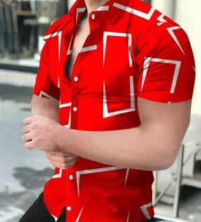Men's slim fit short sleeve shirt with colourful 3D digital floral print on polyester fabric