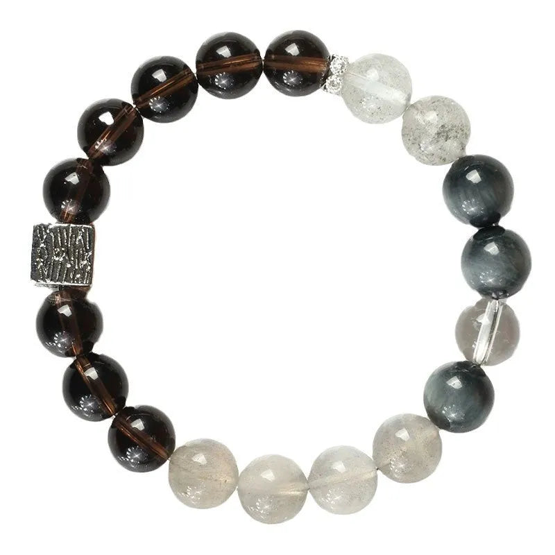 10mm khaki crystal couple bracelet with Chinese geometric design and polished finish