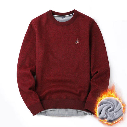 Men's navy blue velvet thickened winter sweater with regular fit