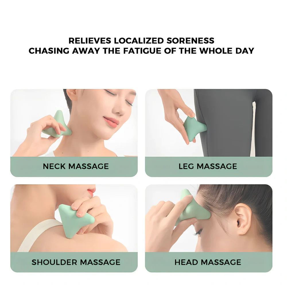 Grey silicone triangular massage cone with four corners for back, neck, scapula and psoas muscle release