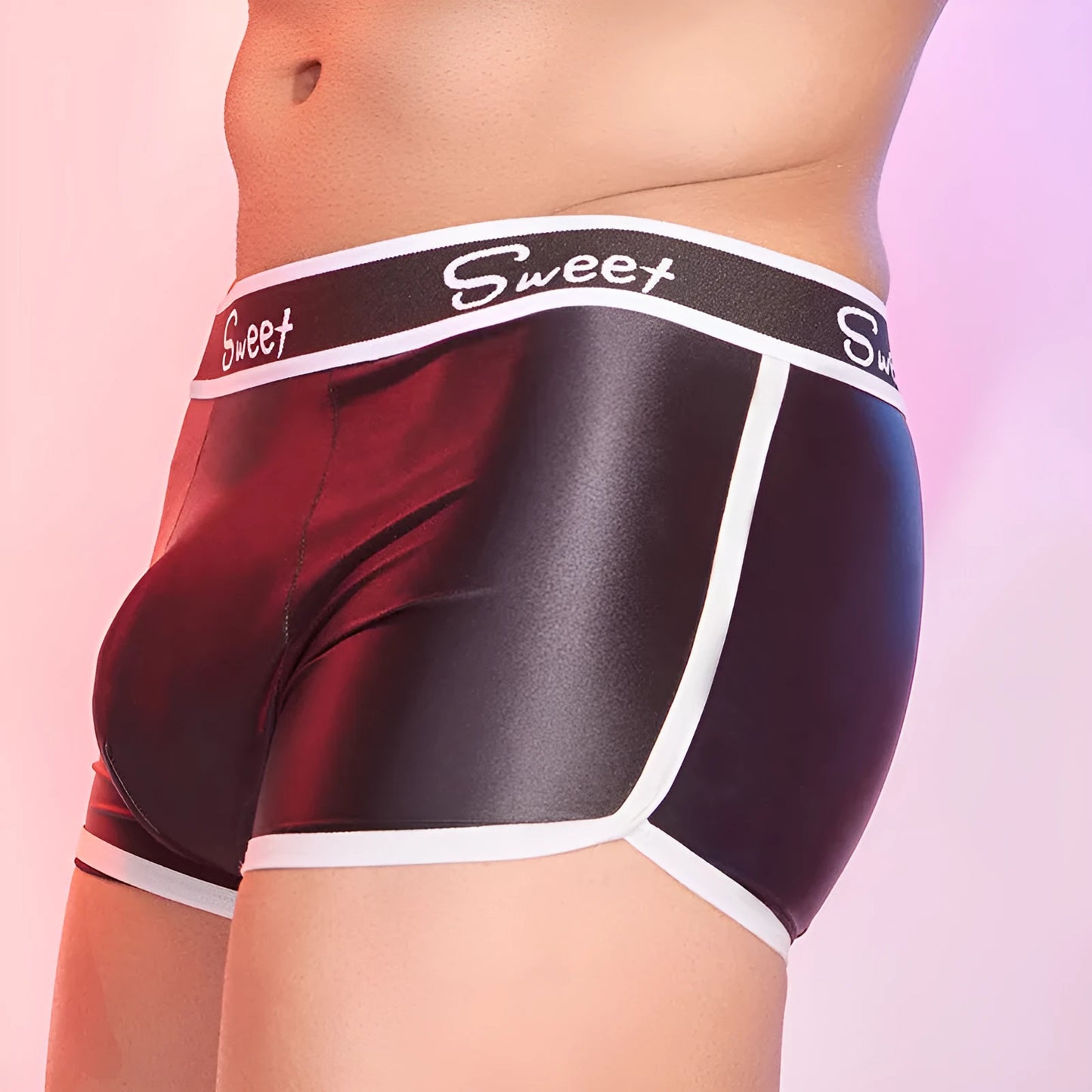 Men's shiny silky nylon boxers in black, white and sapphire blue colours