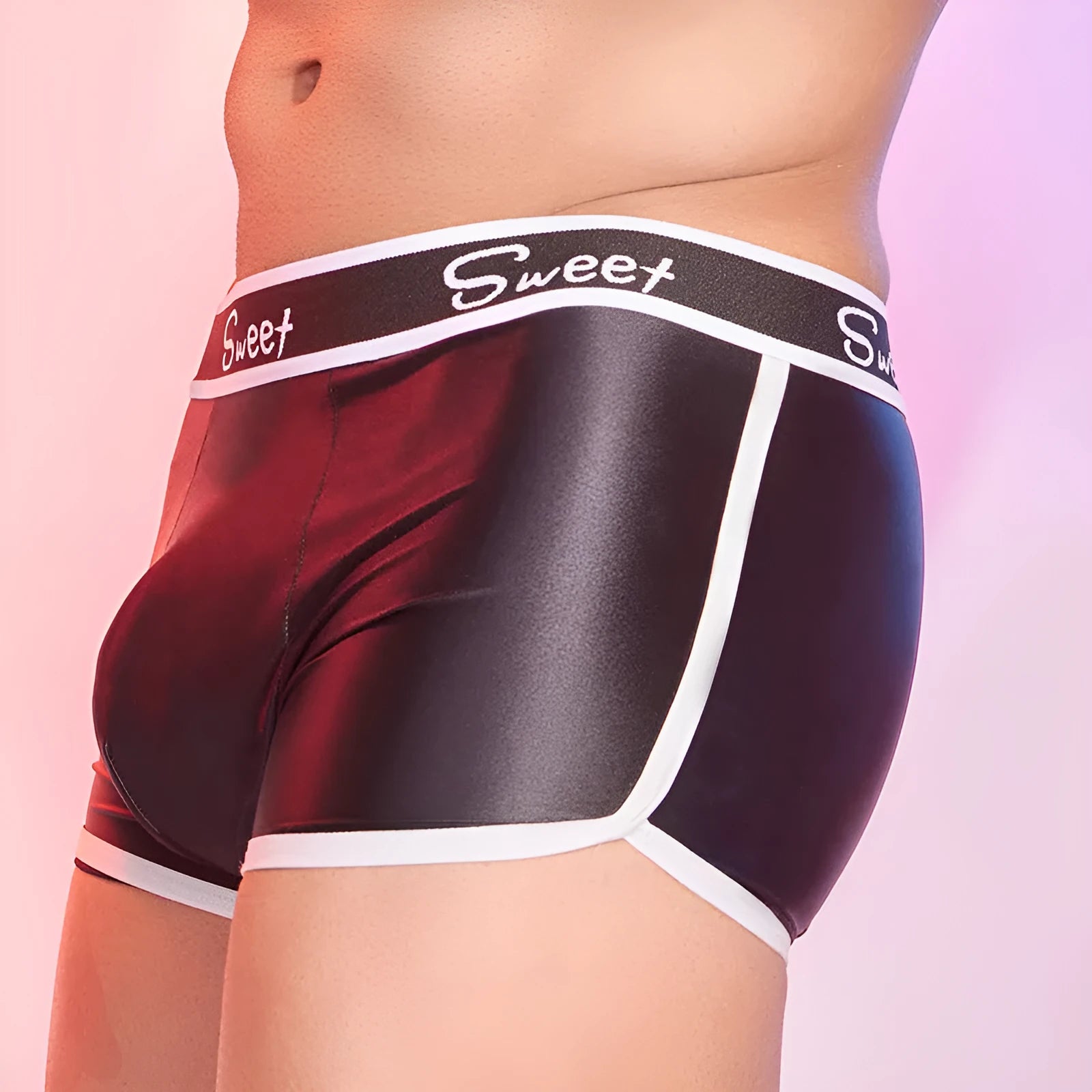 Men's shiny silky nylon boxers in black, white and sapphire blue colours