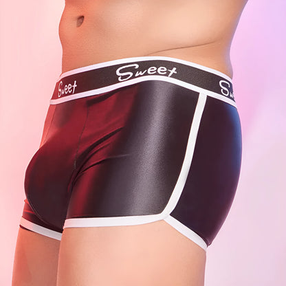 Men's shiny silky nylon boxers in black, white and sapphire blue colours