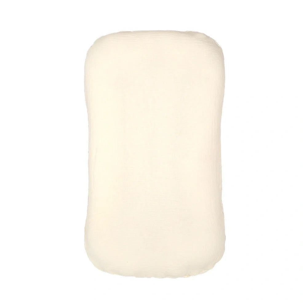 Portable crib with interchangeable fabric cover showing 75x45cm dimensions and multiple colour options