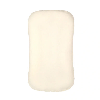 Portable crib with interchangeable fabric cover showing 75x45cm dimensions and multiple colour options