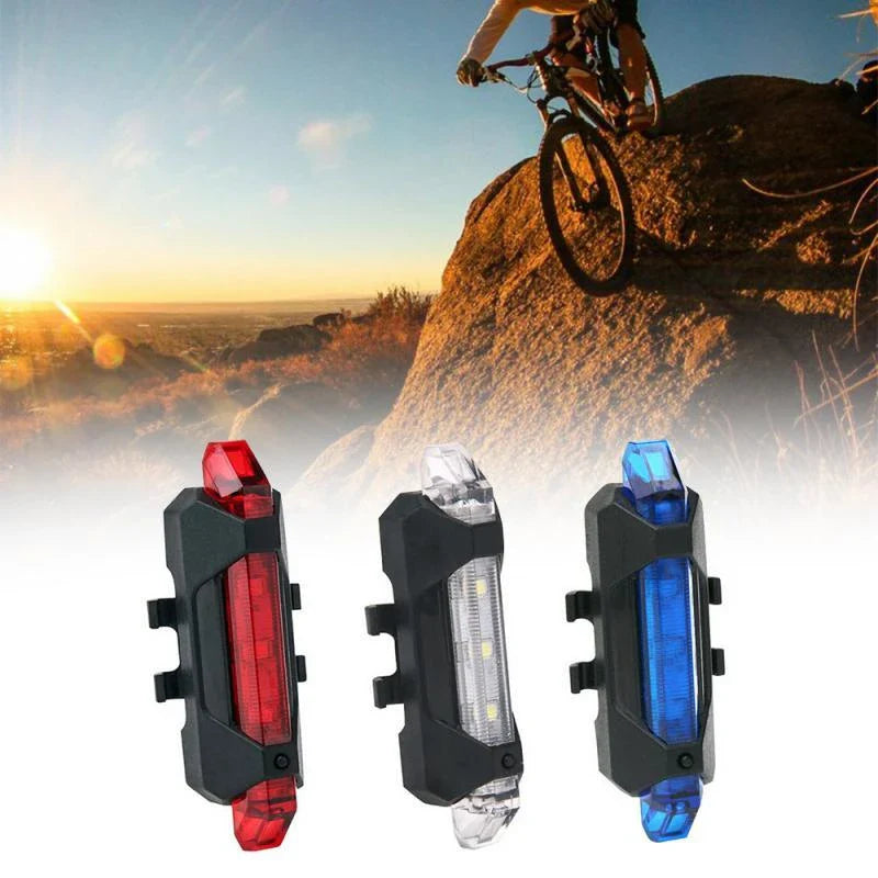 USB rechargeable bike light set with front and rear safety lights for cycling in various modes and colors