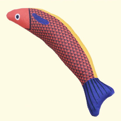 Green saury fish cat toy with crinkle sound and organic catnip, measuring 24x6x4cm
