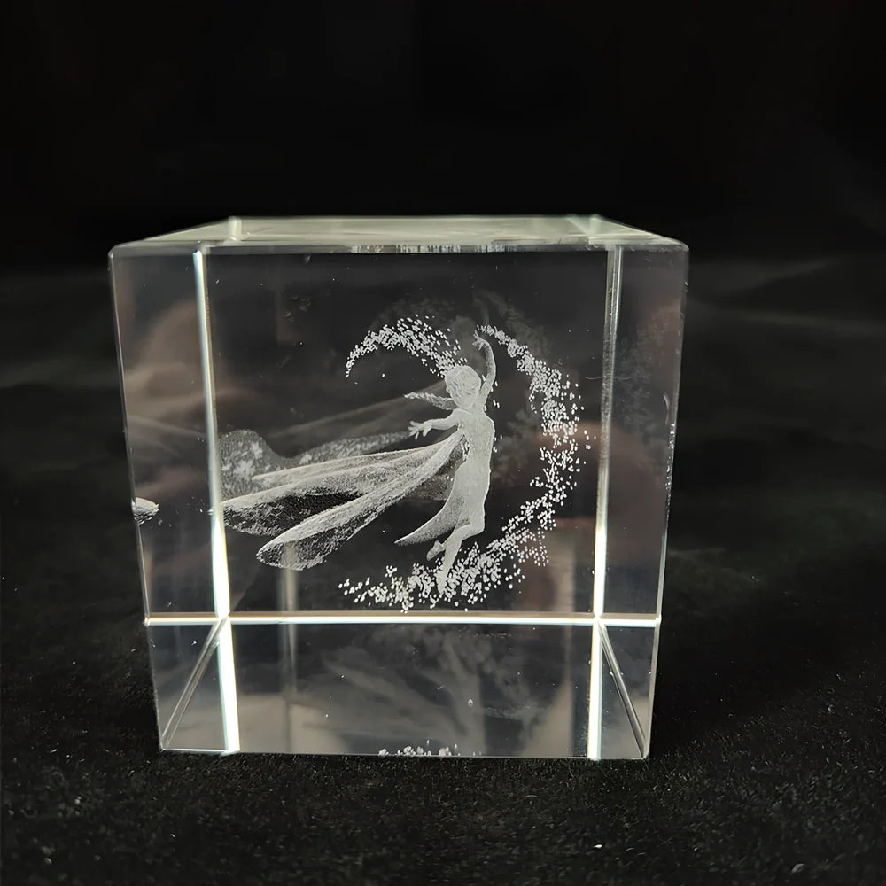 White crystal lotus cube desktop ornament showing geometric pattern and precise square dimensions