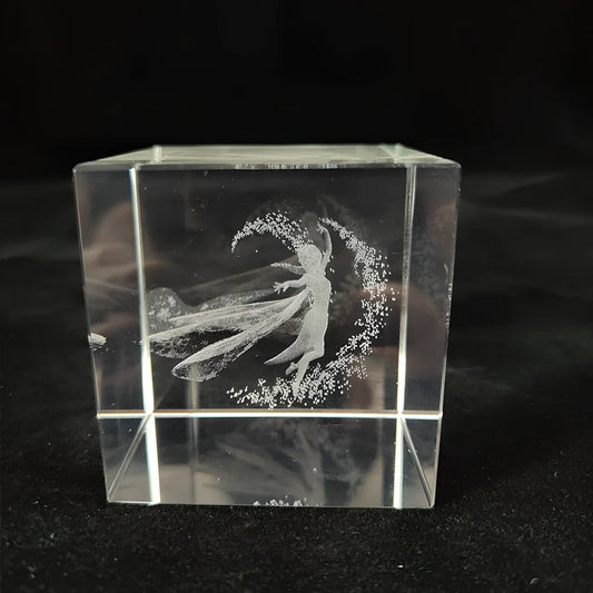 White crystal lotus cube desktop ornament showing geometric pattern and precise square dimensions