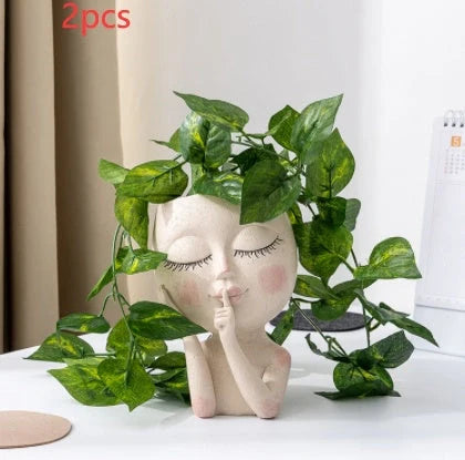 Resin forest decoration vase in coffee and white for home and garden decor