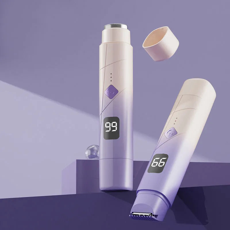 Digital display Type-C USB women's shaver in gradient purple colour for full-body hair removal.