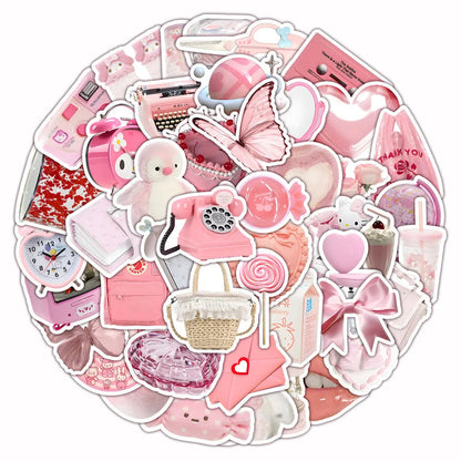 Pink 3D decorative stickers with girl heart designs, 63 pieces per pack showing dimensional printing texture