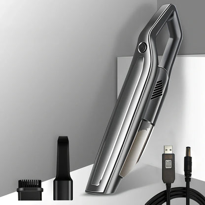 Handheld car vacuum cleaner with long nozzle and brush attachments for cleaning vehicle interiors