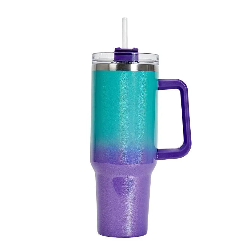Stainless steel vacuum insulation cup with gradient colour, 27.5cm tall with 10cm wide mouth opening