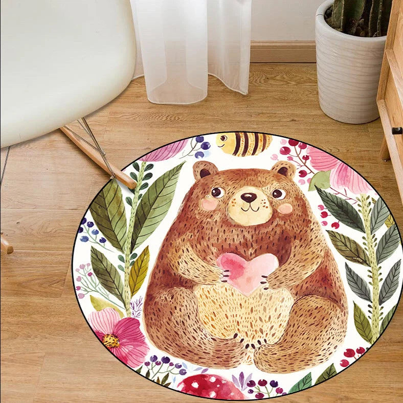 Round crystal velvet carpet with cartoon anime pattern under sofa for floor protection