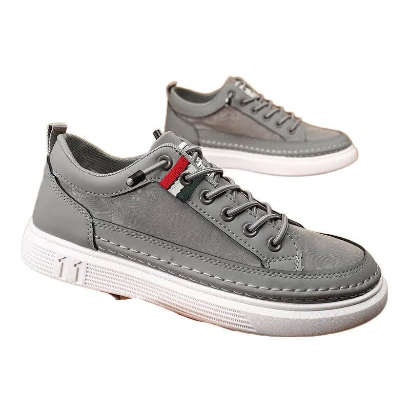 Men's grey high-top canvas sneakers with bandage dress style and rounded toe on PVC sole