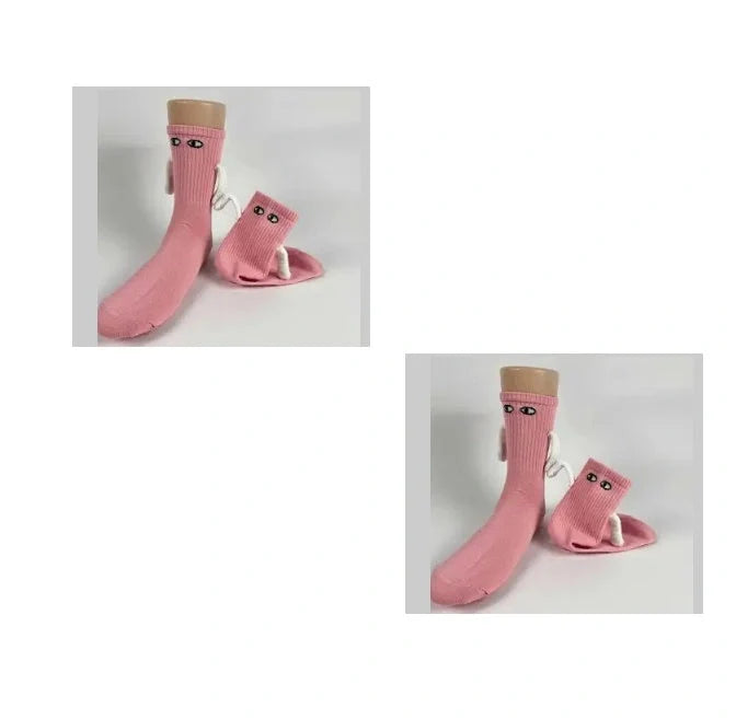 Stylish couple matching mid-tube socks in various colors for a fun and fashionable look.