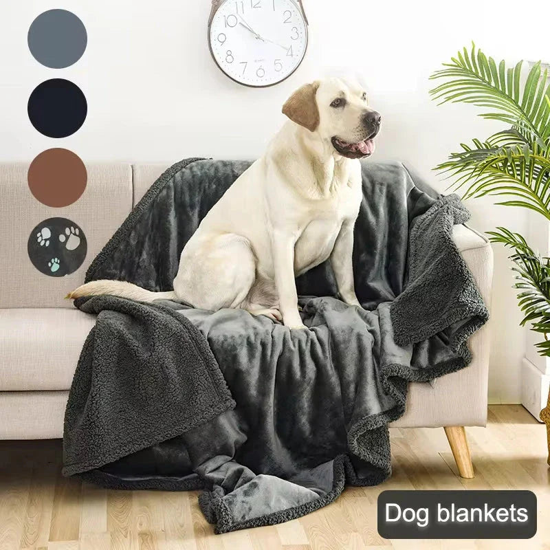 Cozy pet blanket made from soft flannel, wool, and sherpa in various colors and sizes