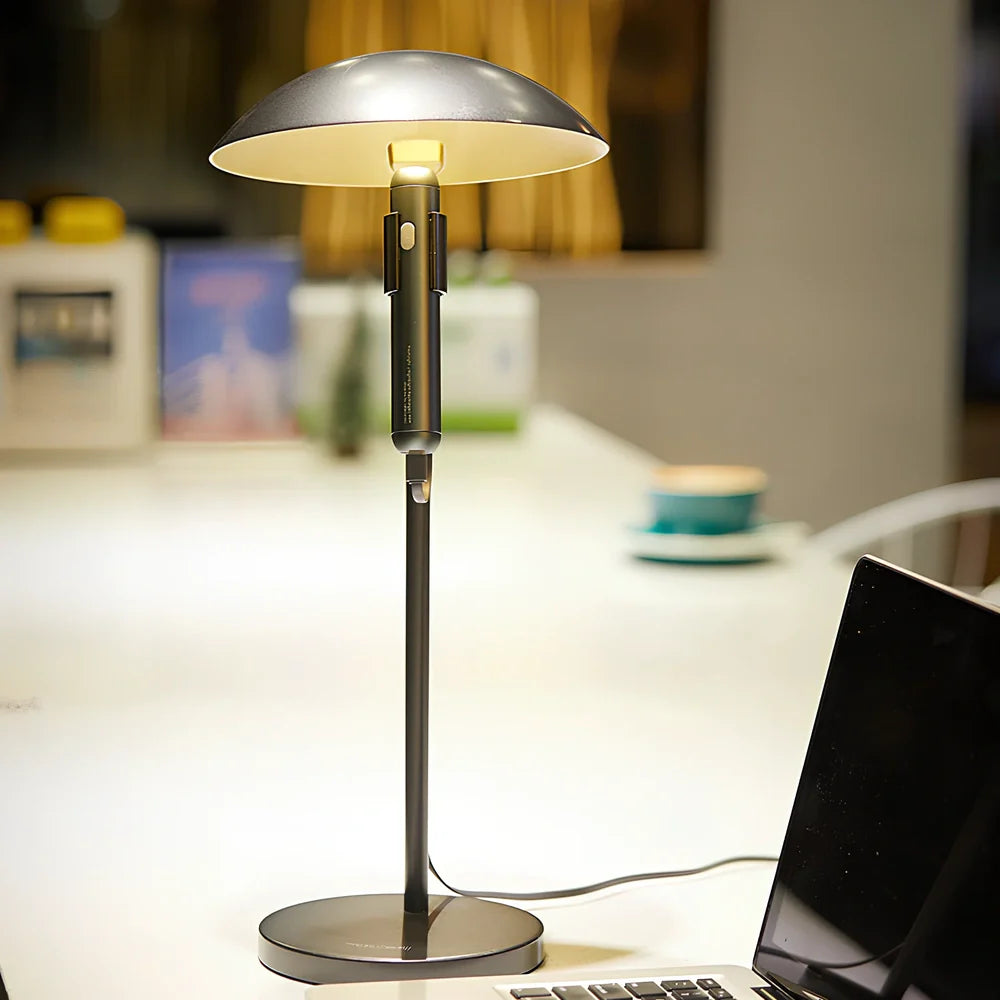 Grey metal USB LED desk lamp with 45cm height and push button switch for study lighting
