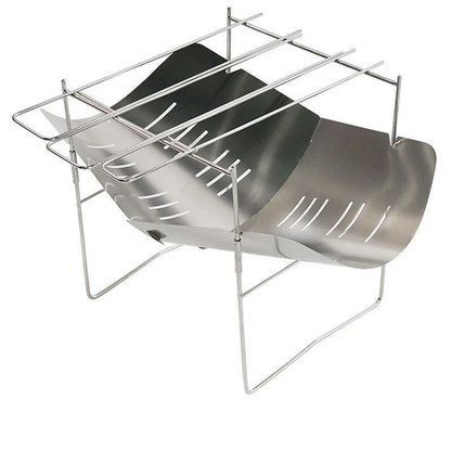 Portable folding outdoor camping stove with grill, made of titanium and stainless steel for durable and versatile outdoor cooking