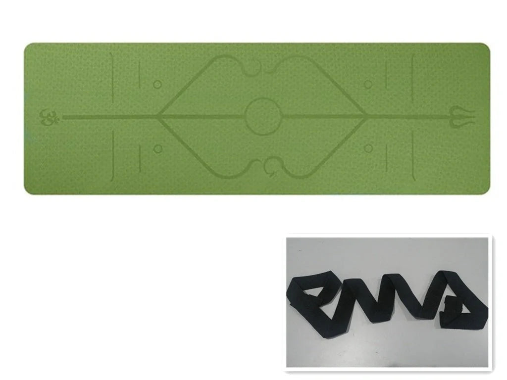 Premium non-slip yoga mat with printed alignment lines for improved form and stability during yoga practice