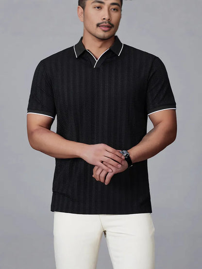 Men's loose fit short-sleeved polo shirt in ice silk nylon available in white, black, and orange colours