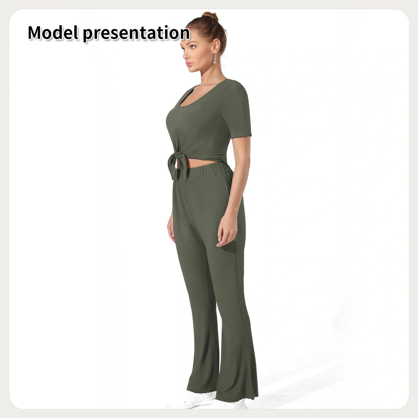 Dark green top and pants set with breathable fabric, available in sizes S to 3XL