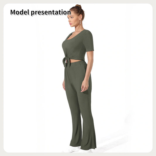 Dark green top and pants set with breathable fabric, available in sizes S to 3XL