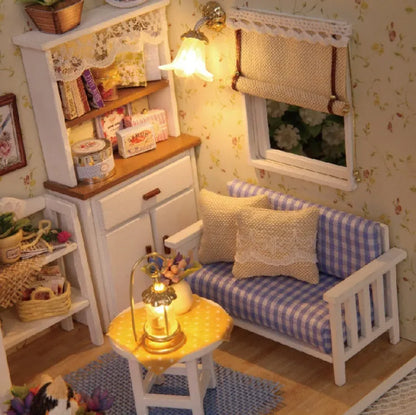 Miniature wooden doll house DIY kit with furniture and accessories, Style A or B