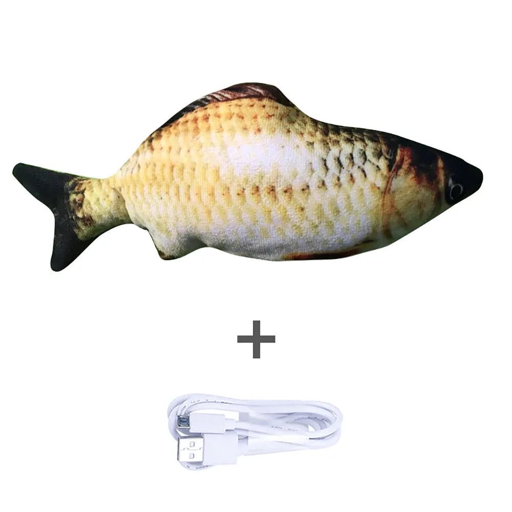 Electronic jumping fish cat toy 30cm length USB rechargeable multicolour PP material