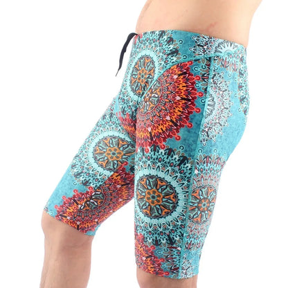 Men's green quick-drying swimming trunks with five-point fashion design and anti-embarrassment fit