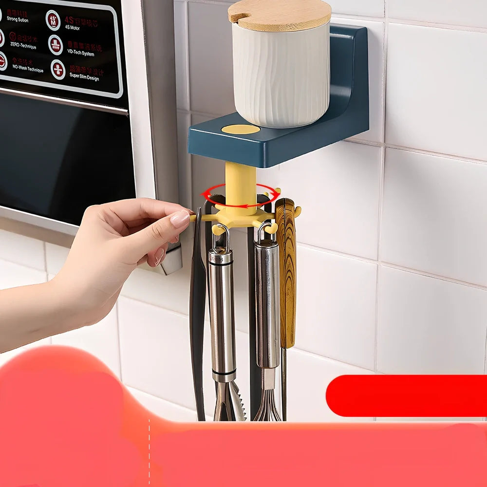 Nordic style plastic kitchen utensil rack with 6 inverted hooks in multiple colour options
