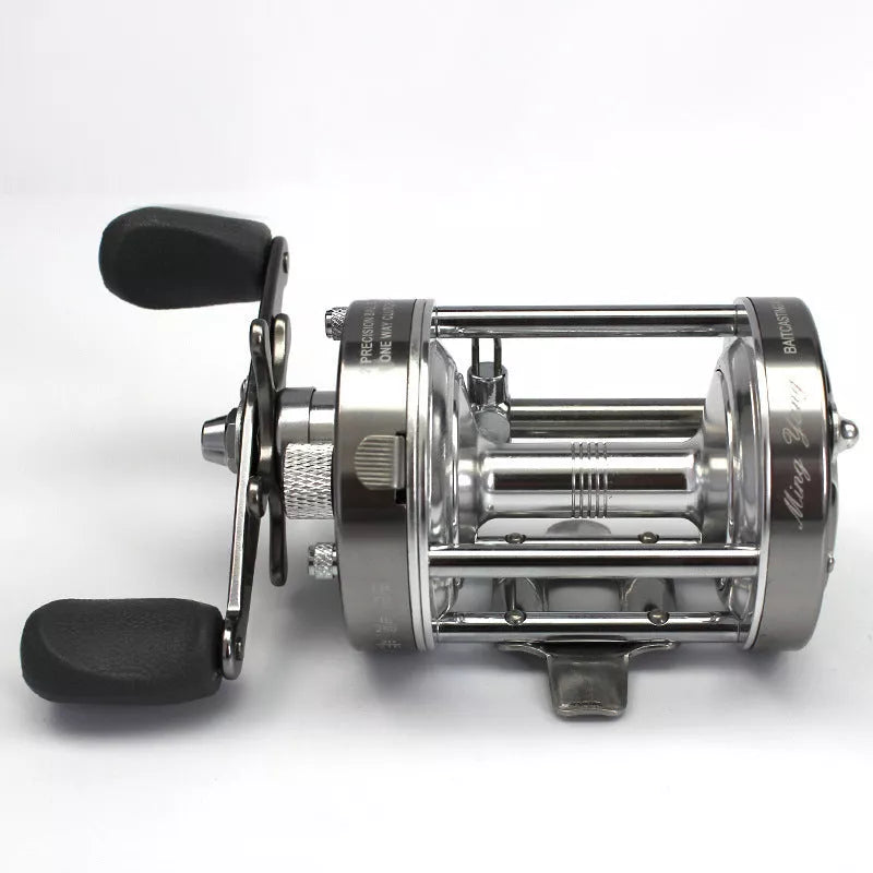 Metal Double Brake Drum Leiqiang Wheel Boat Fishing Reel in gun color, gold, and blue options