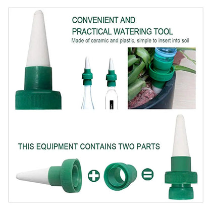 Green ceramic automatic watering dripper device for garden irrigation with cola bottles